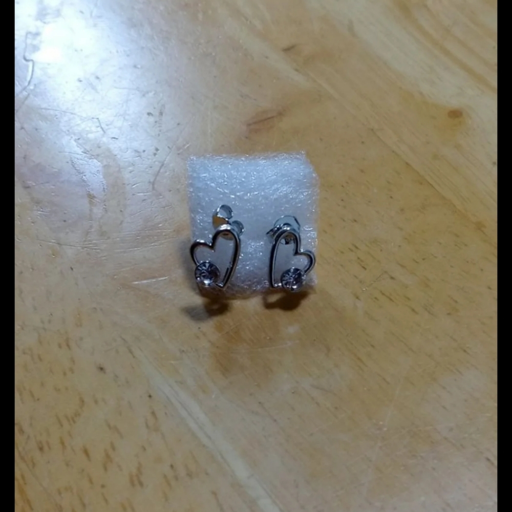 Heart Crystal Silver Stud Earrings